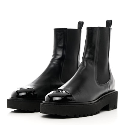 Chanel Crumpled Calfskin Patent Cap Toe Short Boots 41 Black 3 of 17