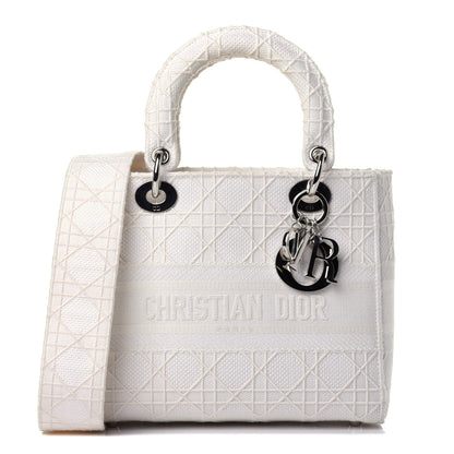 Christian Dior Canvas Embroidered Cannage Medium Lady D-Lite White 1 of 10
