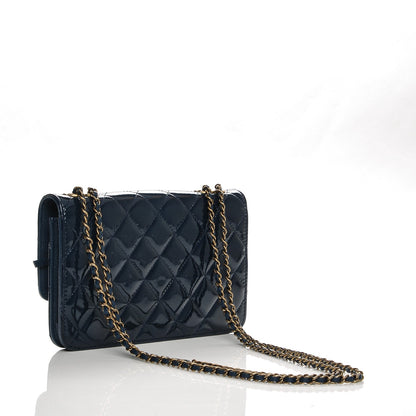 Chanel Patent Goatskin Quilted CC Eyelet Wallet On Chain WOC Blue 3 of 9