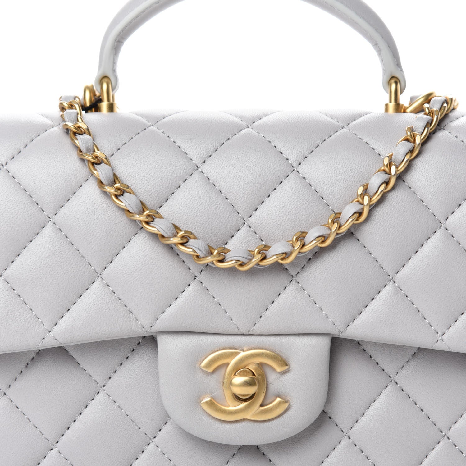 Chanel Lambskin Quilted Mini Top Handle Rectangular Flap Grey 10 of 11