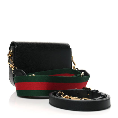 Gucci X ADIDAS Textured Dollar Calfskin Web Trefoil Mini Horsebit 1955 Shoulder Bag Black Off White 3 of 10