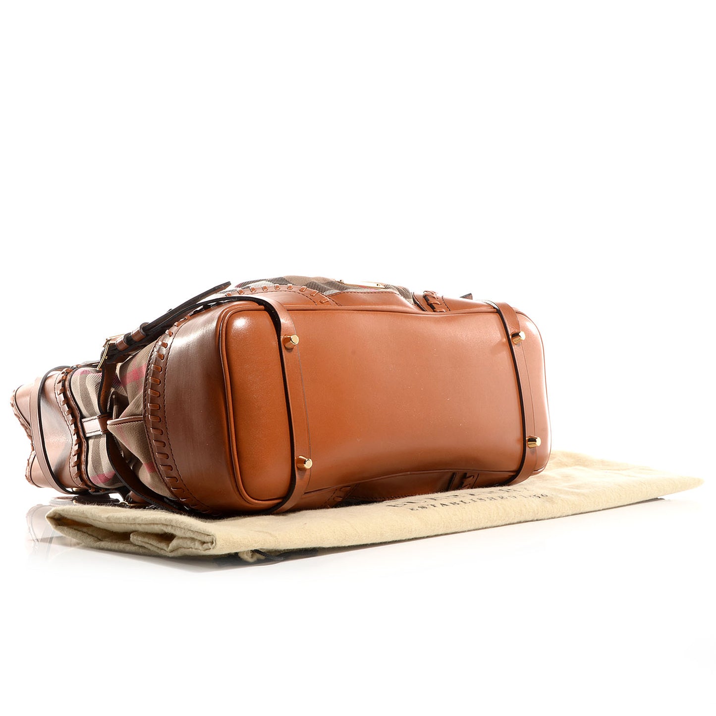 House Check Bridle Calfskin Medium Whipstitch Tote Light Tan