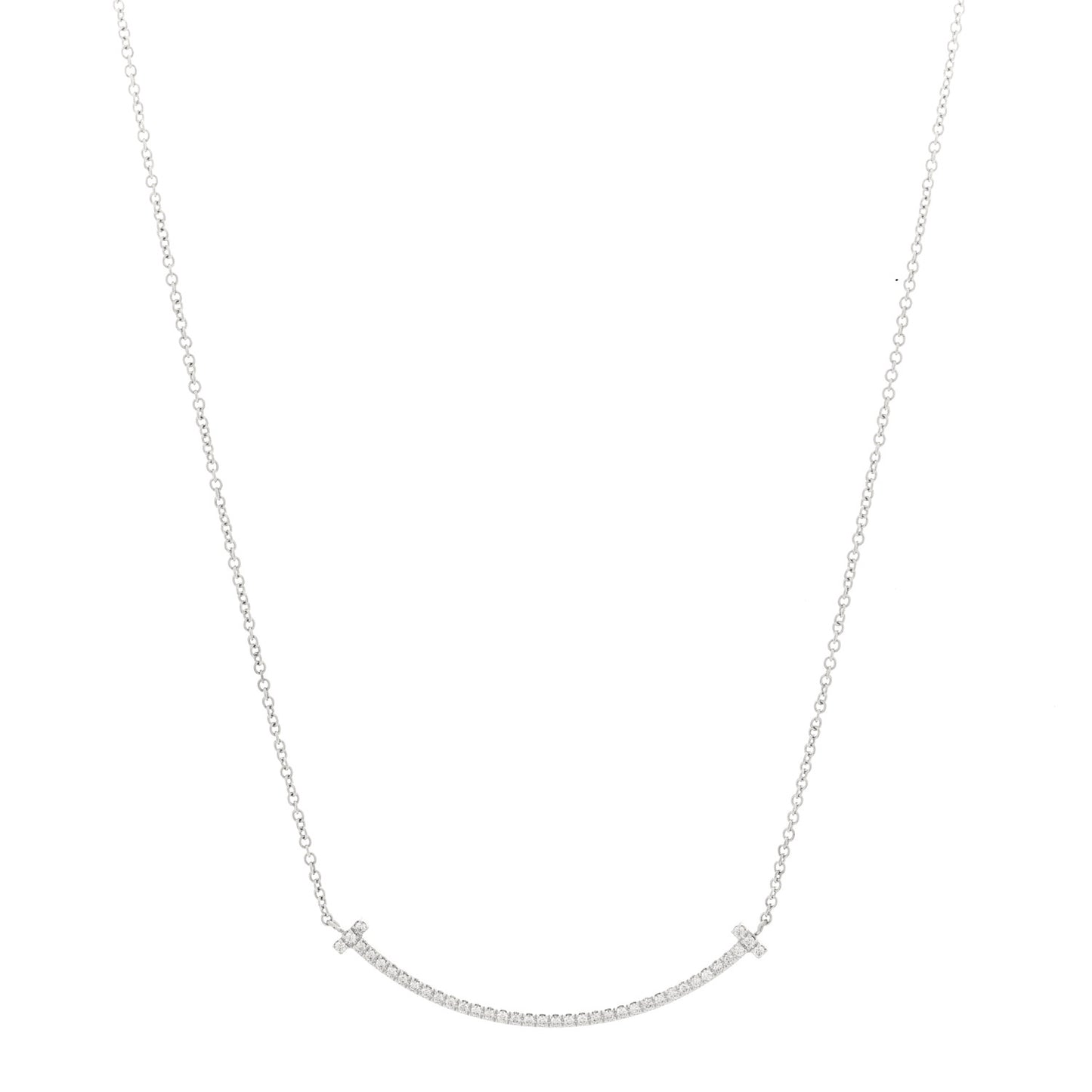 18K White Gold Diamond Small T Smile Pendant Necklace