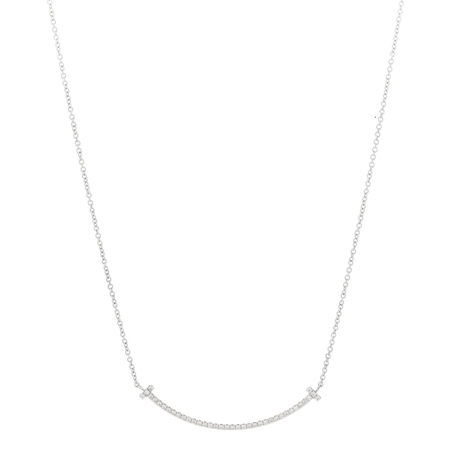 Tiffany 18K White Gold Diamond Small T Smile Pendant Necklace 1 of 6