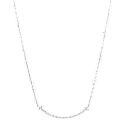 Tiffany 18K White Gold Diamond Small T Smile Pendant Necklace 1 of 6