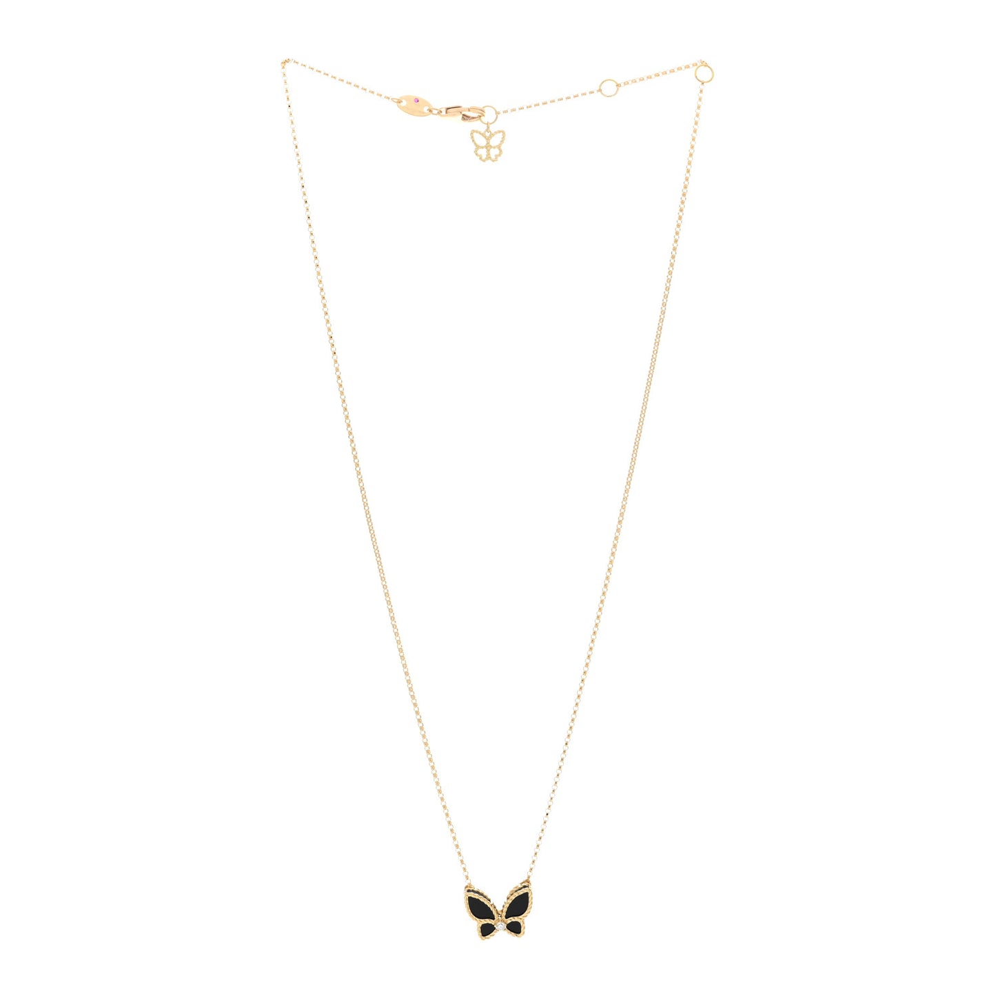 18K Yellow Gold Diamond Black Onyx Butterfly Pendant Necklace