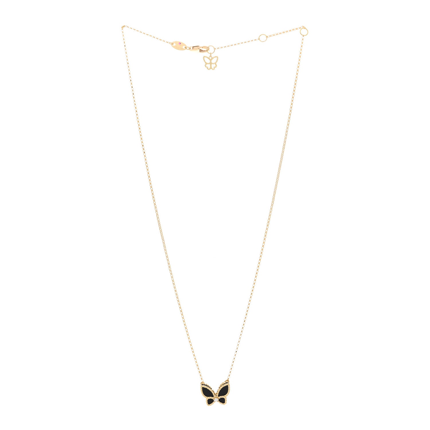 Roberto Coin 18K Yellow Gold Diamond Black Onyx Butterfly Pendant Necklace 3 of 4