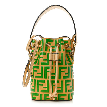 Fendi Vitello Liberty F is Fendi Bi-Color FF 1974 Embossed Mini Mon Tresor Bucket Bag Paglia Tomatillo 1 of 10