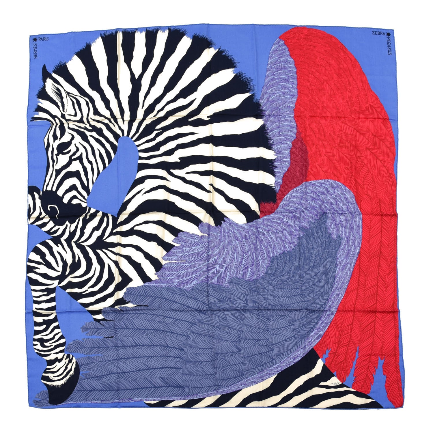 Hermes Cashmere Silk Zebra Pegasus Shawl 140 Lavender Fuchsia Marine 1 of 6