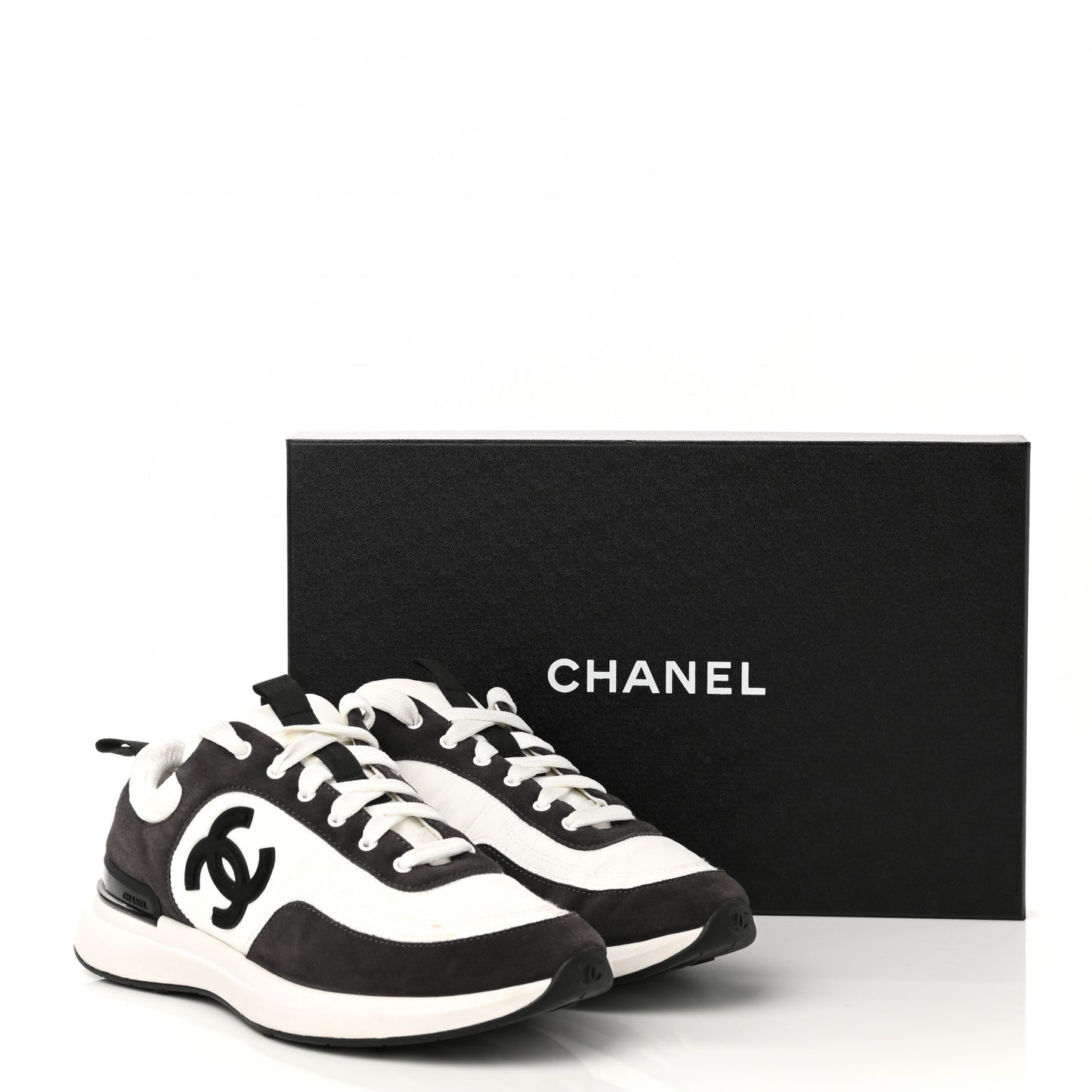Nylon Suede Calfskin CC Sneakers 39 White Dark Grey
