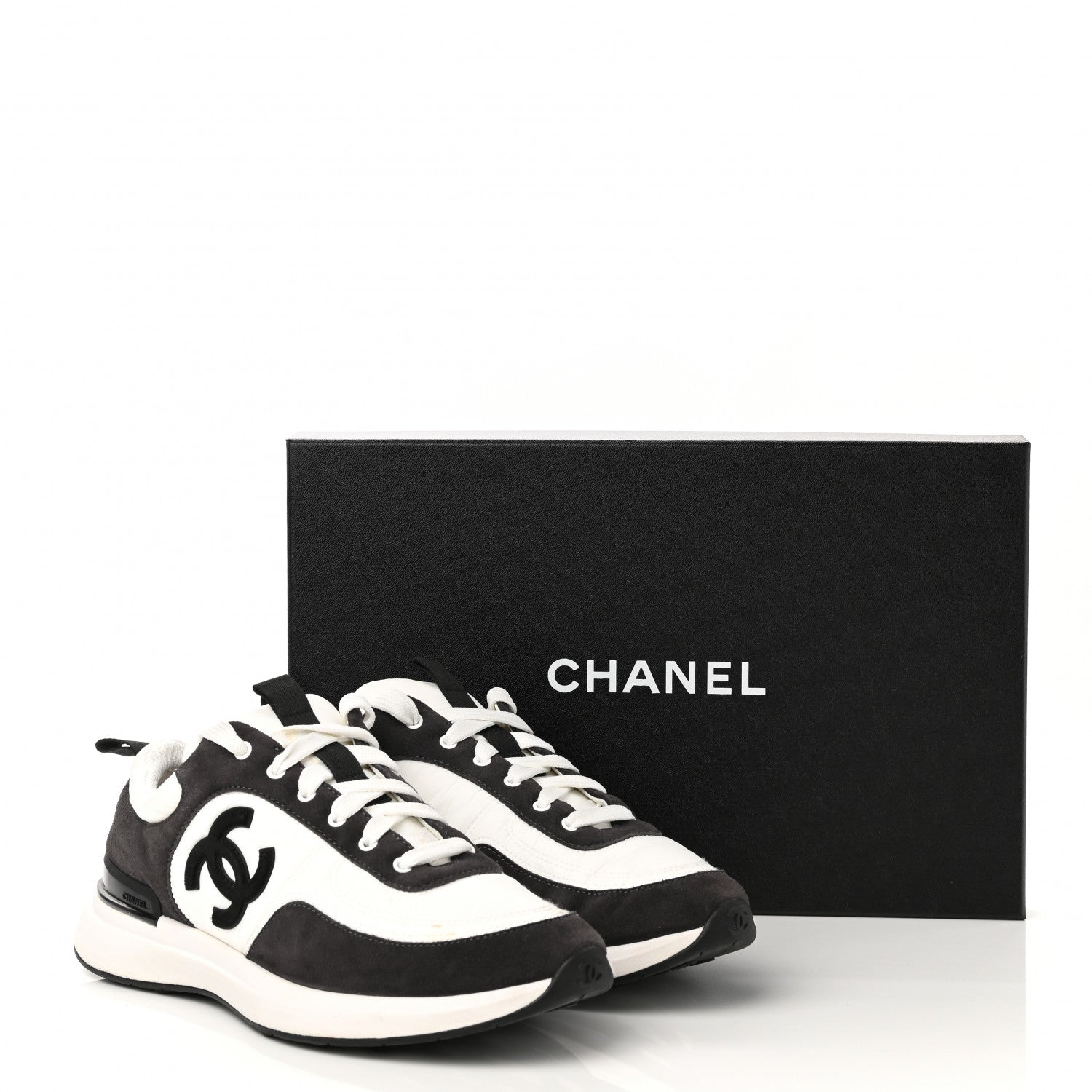 Chanel Nylon Suede Calfskin CC Sneakers 39 White Dark Grey 8 of 8
