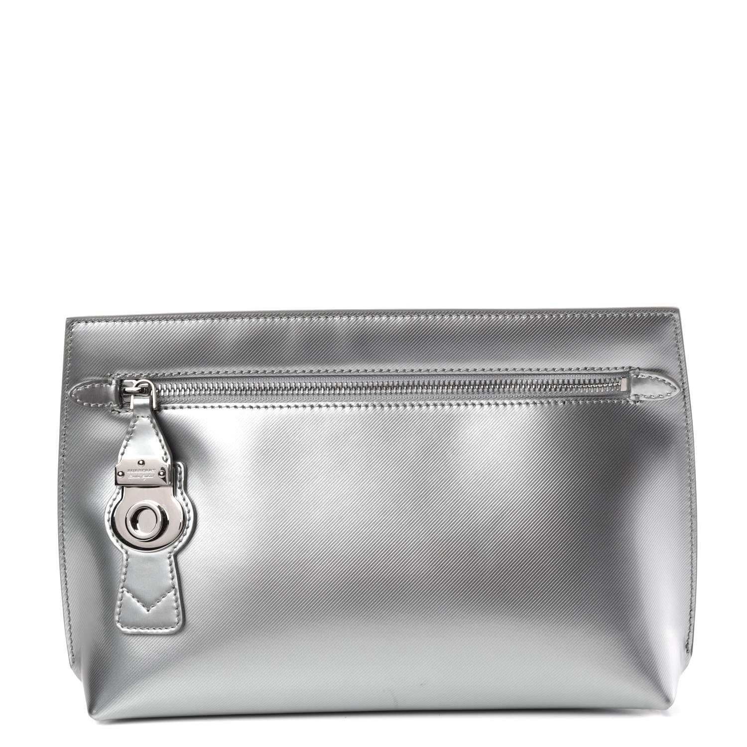 Burberry Metallic Trench Calfskin Medium Zip Lock Pouch Silver 1 of 10