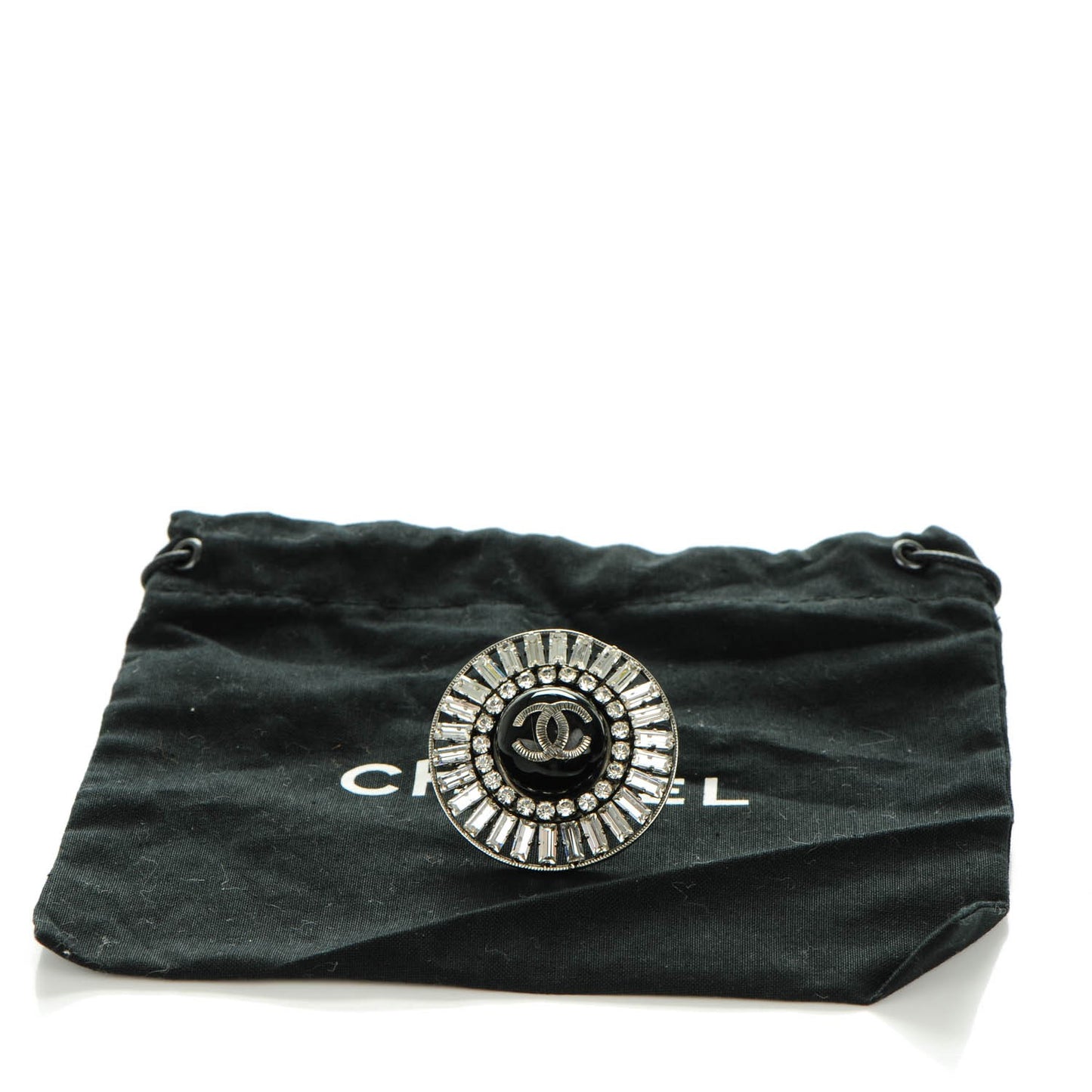 Enamel CC Baguette Crystal Ring 5 Black