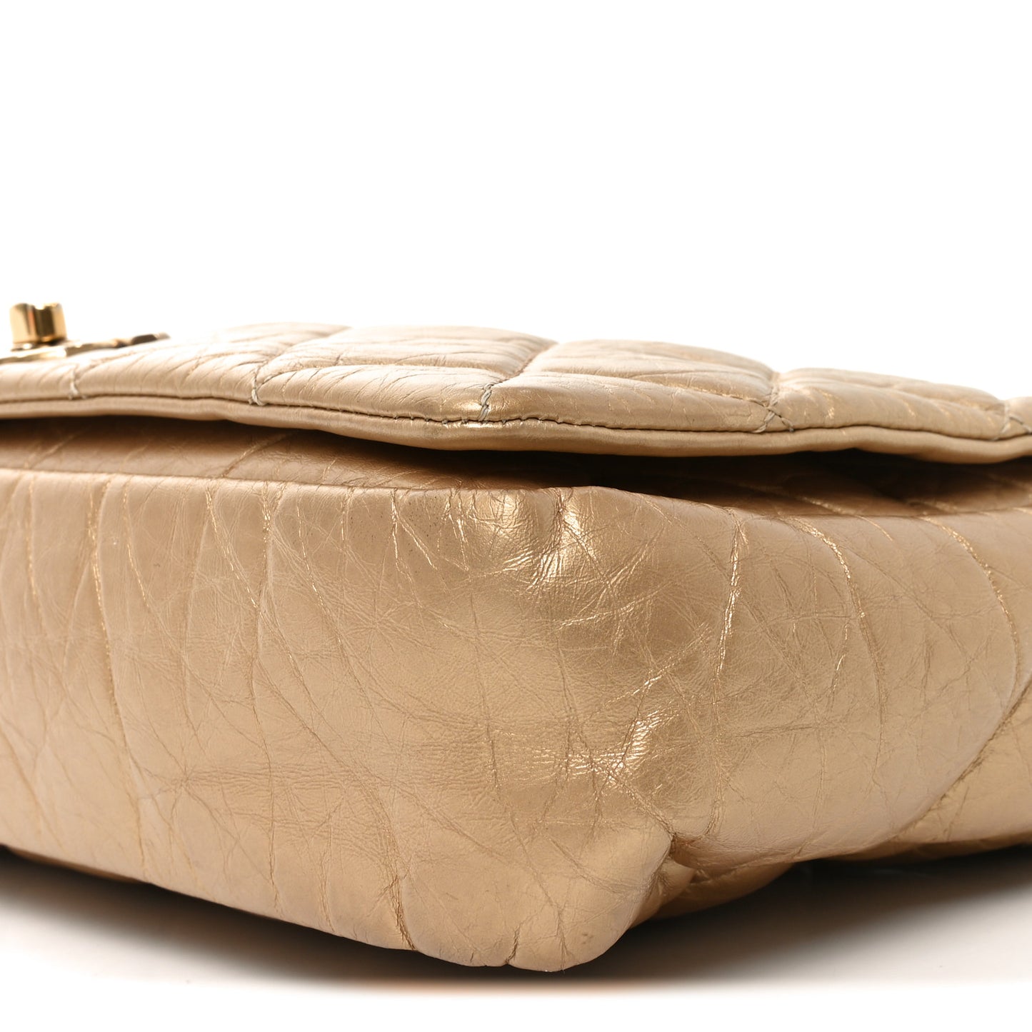 Aged Calfskin Quilted Medium Pondichery Flap Gold