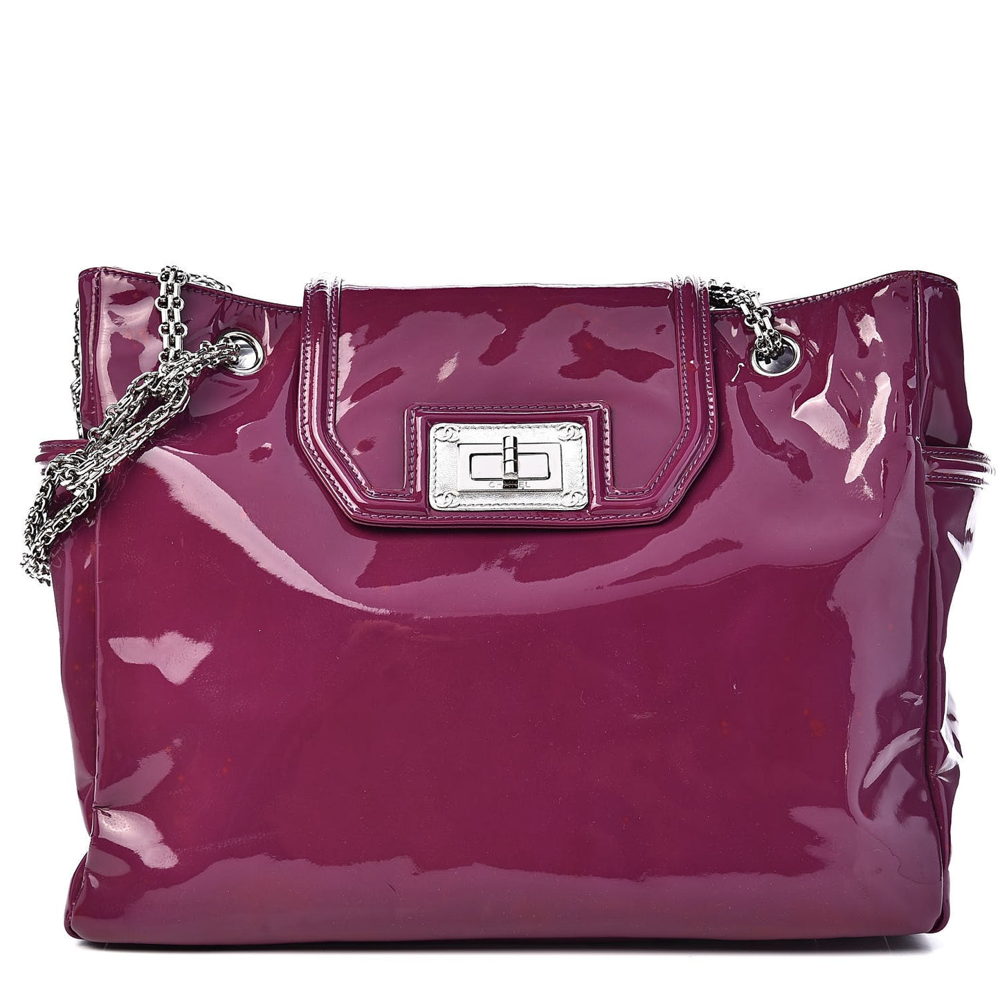 Patent Mademoiselle Lock Large Shopper Tote Purple