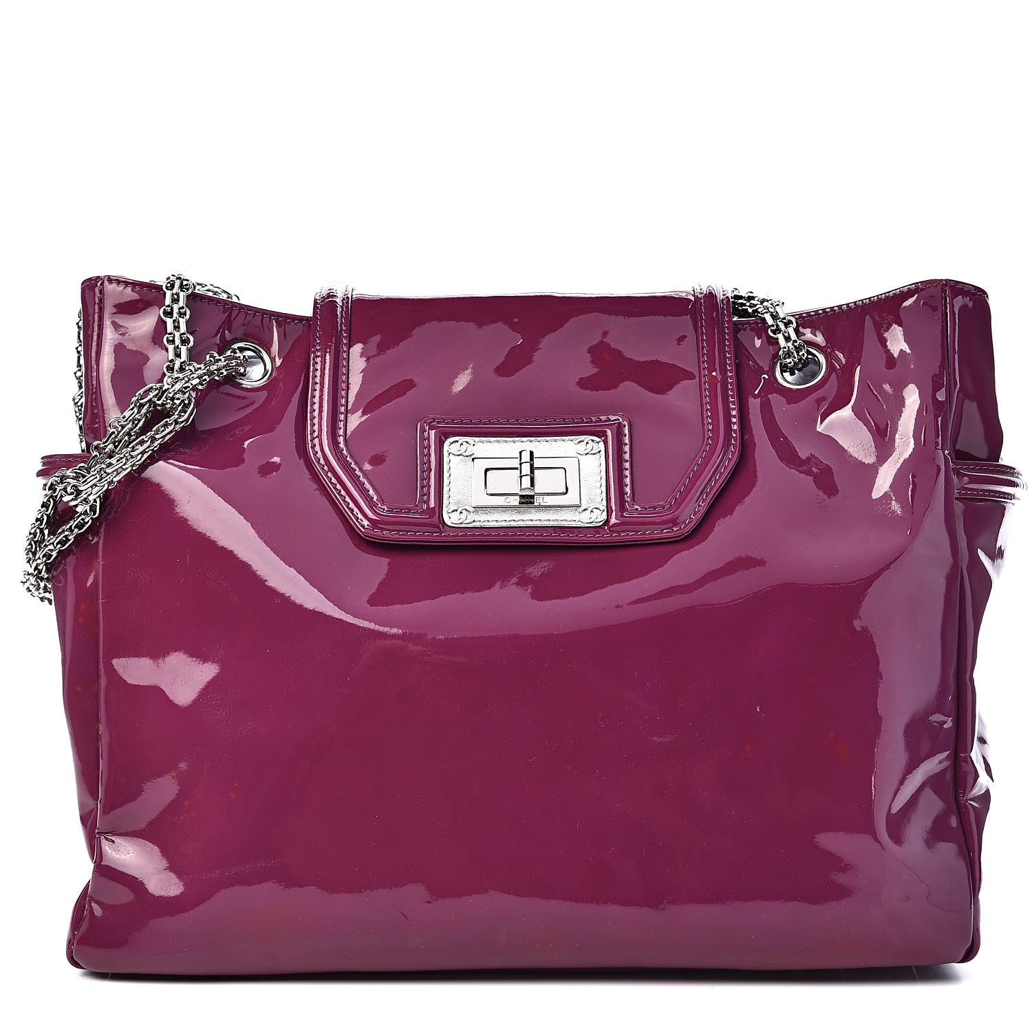 Chanel Patent Mademoiselle Lock Large Shopper Tote Purple 1 of 16
