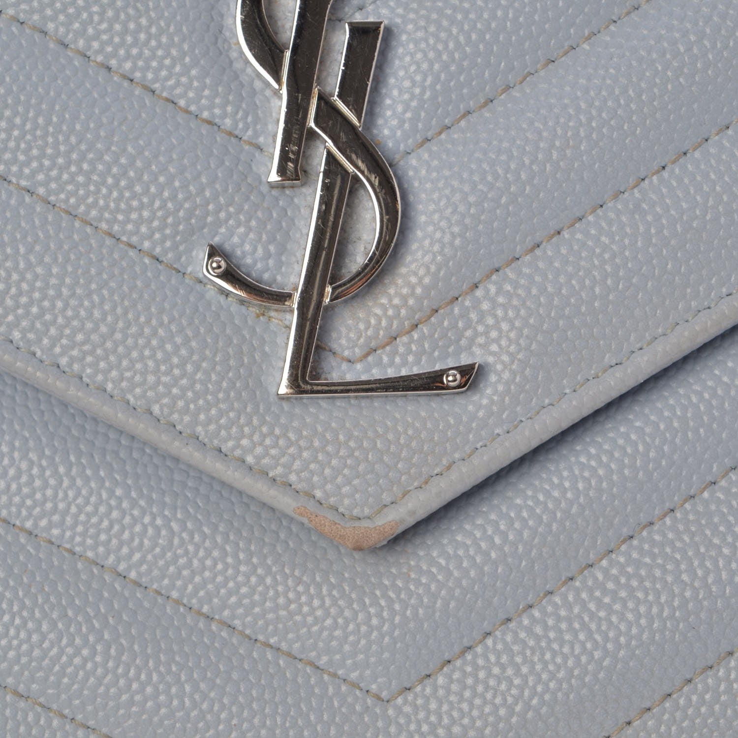 Saint Laurent Grain De Poudre Matelasse Monogram Chain Wallet Sky Blue 8 of 16