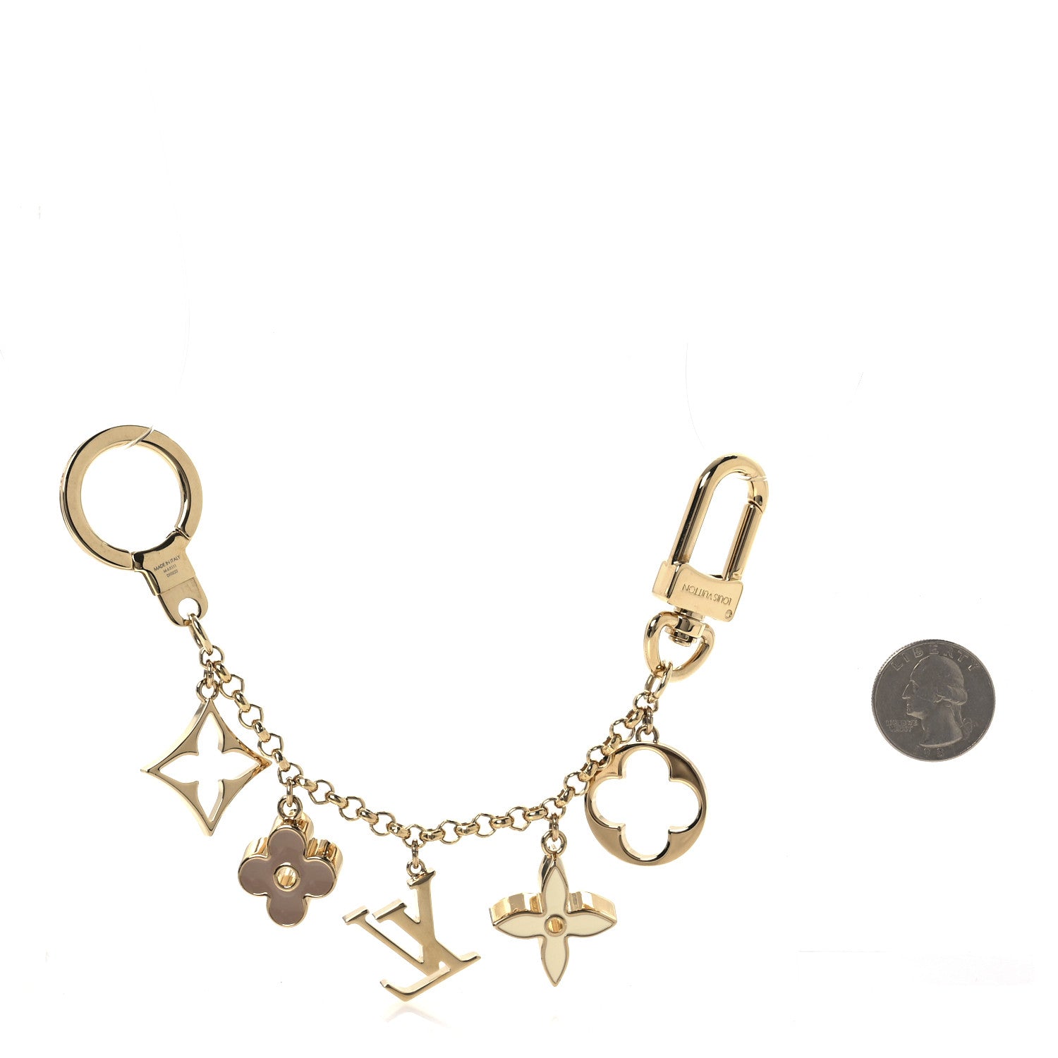Louis Vuitton Brass Enamel Fleur De Monogram Bag Charm Chain Gold 2 of 4