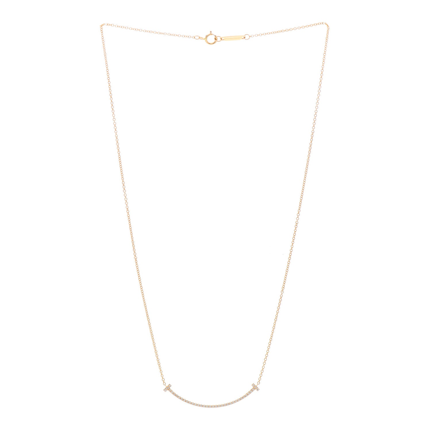 Tiffany 18K Yellow Gold Diamond Small T Smile Pendant Necklace 2 of 6