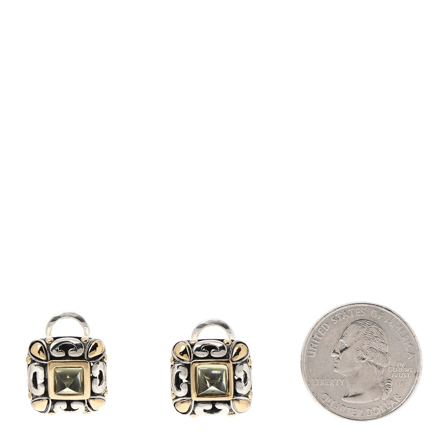 John Hardy Sterling Silver 18K Yellow Gold Prasiolite Jaisalmer Square Earrings 2 of 5