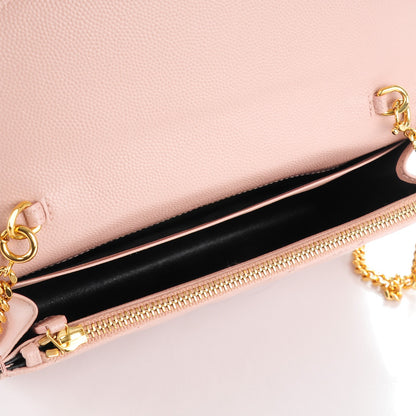 Saint Laurent Grain De Poudre Matelasse Chevron Monogram Envelope Chain Wallet Pale Pink 5 of 7