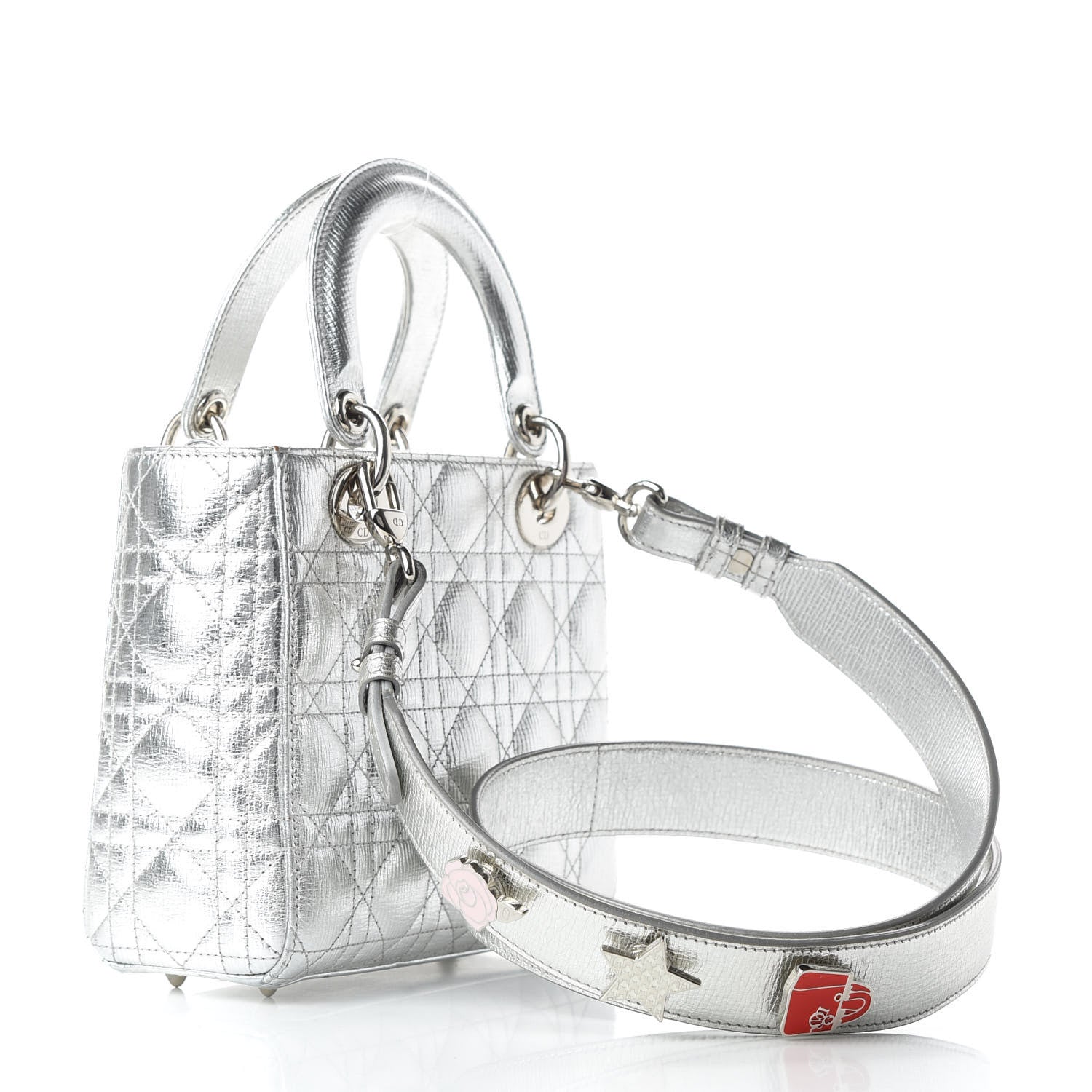 Christian Dior Metallic Grained Calfskin Cannage Small Lucky Badges My Lady Dior Silver 3 of 8