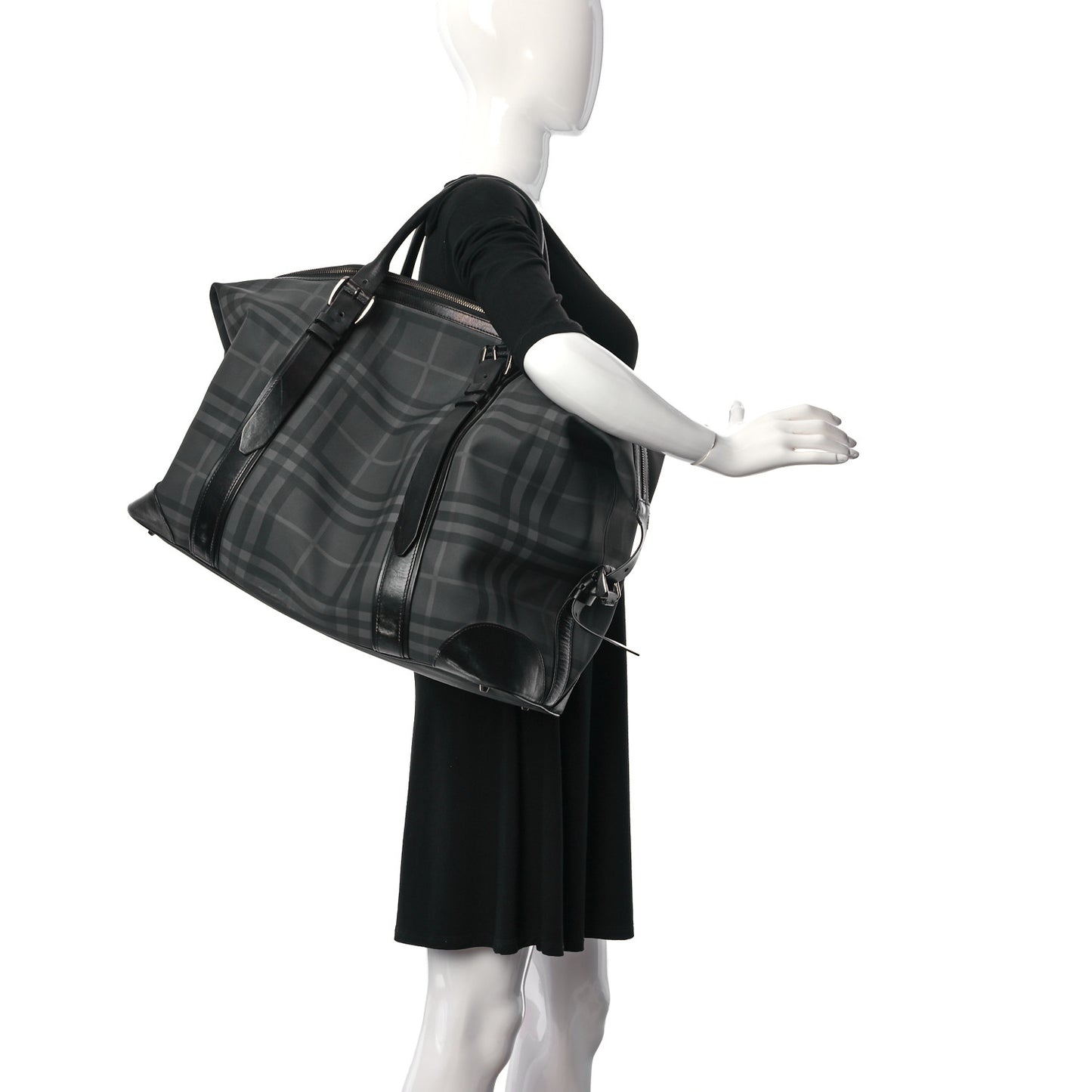 Nylon Smoked Check Weekend Duffle Bag Black