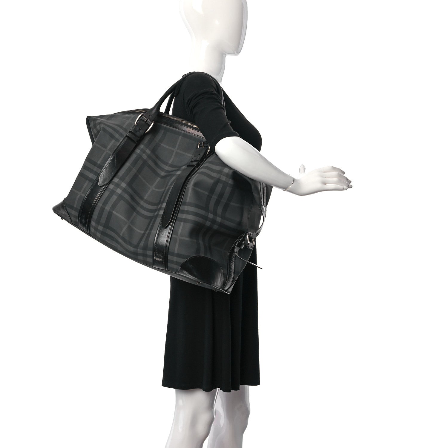 Burberry Nylon Smoked Check Weekend Duffle Bag Black 2 of 18