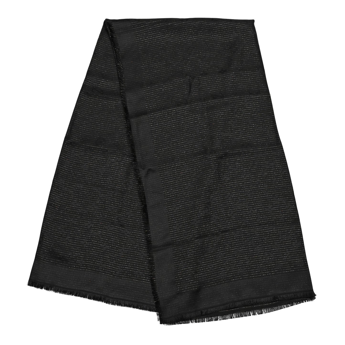Silk Wool Monogram Shine Shawl Black