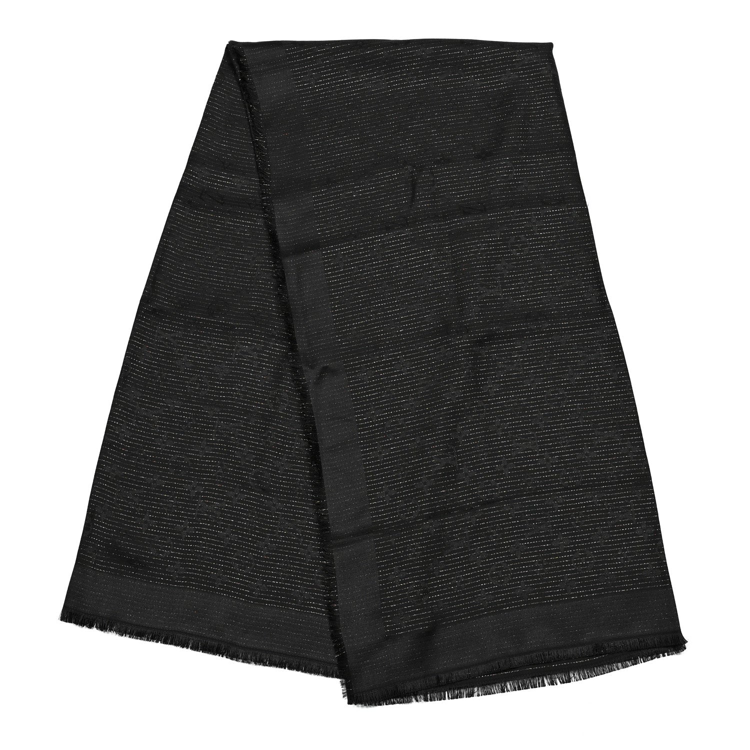 Louis Vuitton Silk Wool Monogram Shine Shawl Black 2 of 3