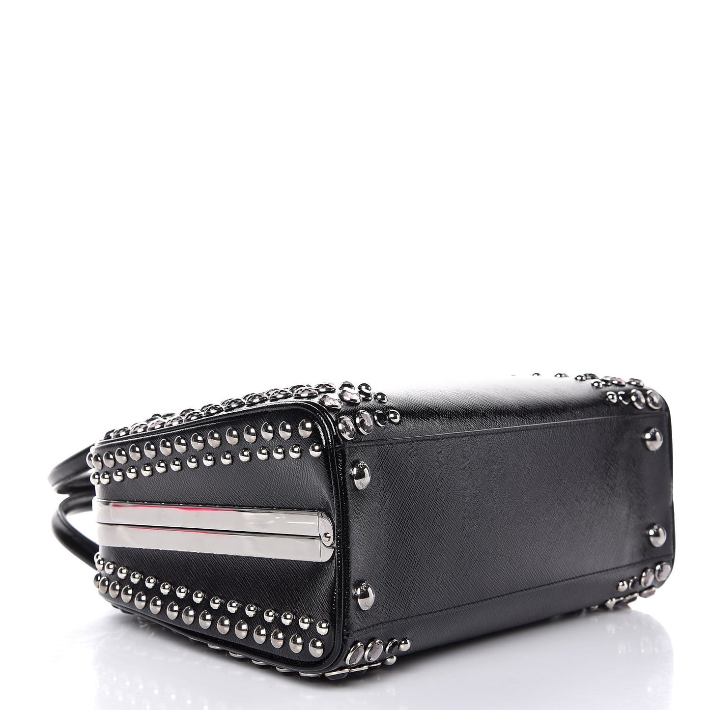 Saffiano Vernice Small Crystal Pyramid Bag Black