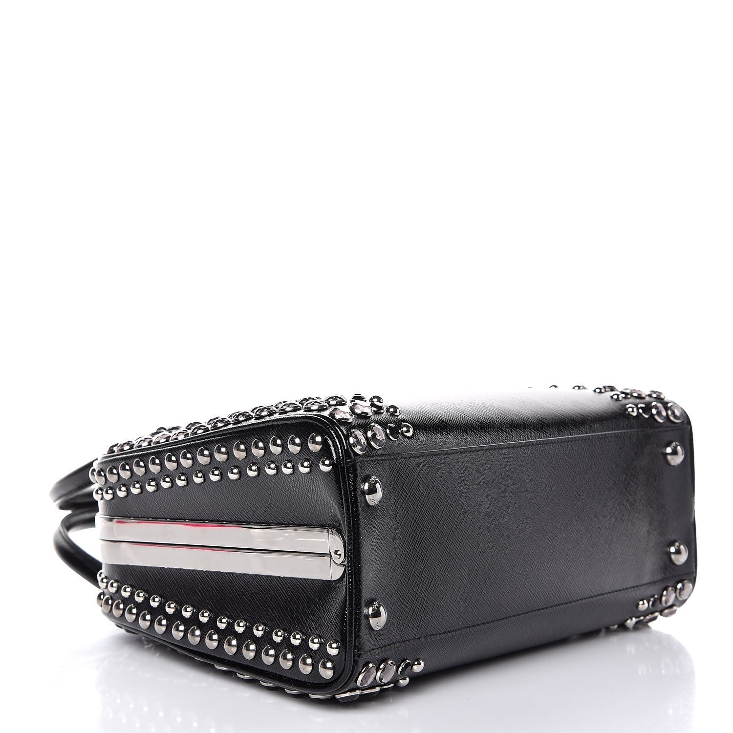 Prada Saffiano Vernice Small Crystal Pyramid Bag Black 4 of 8