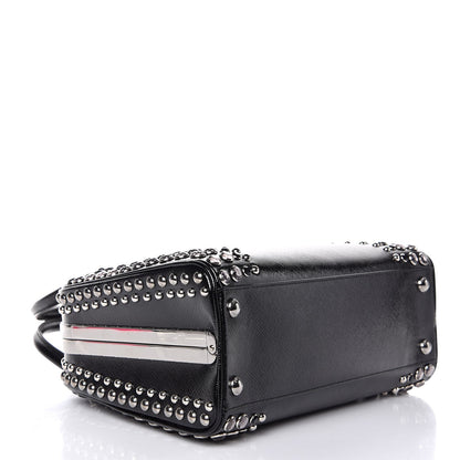 Prada Saffiano Vernice Small Crystal Pyramid Bag Black 4 of 8