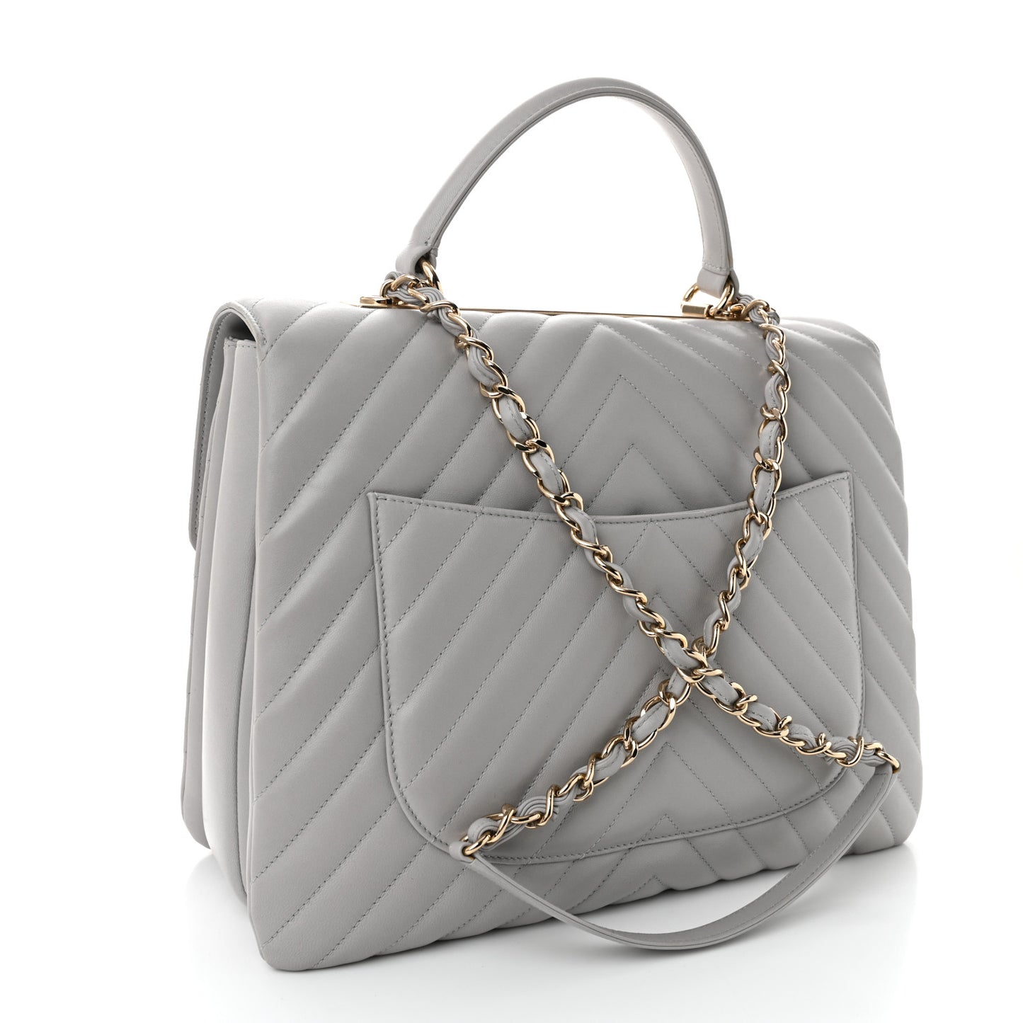Lambskin Chevron Quilted Large Trendy CC Dual Handle Flap Bag Grey