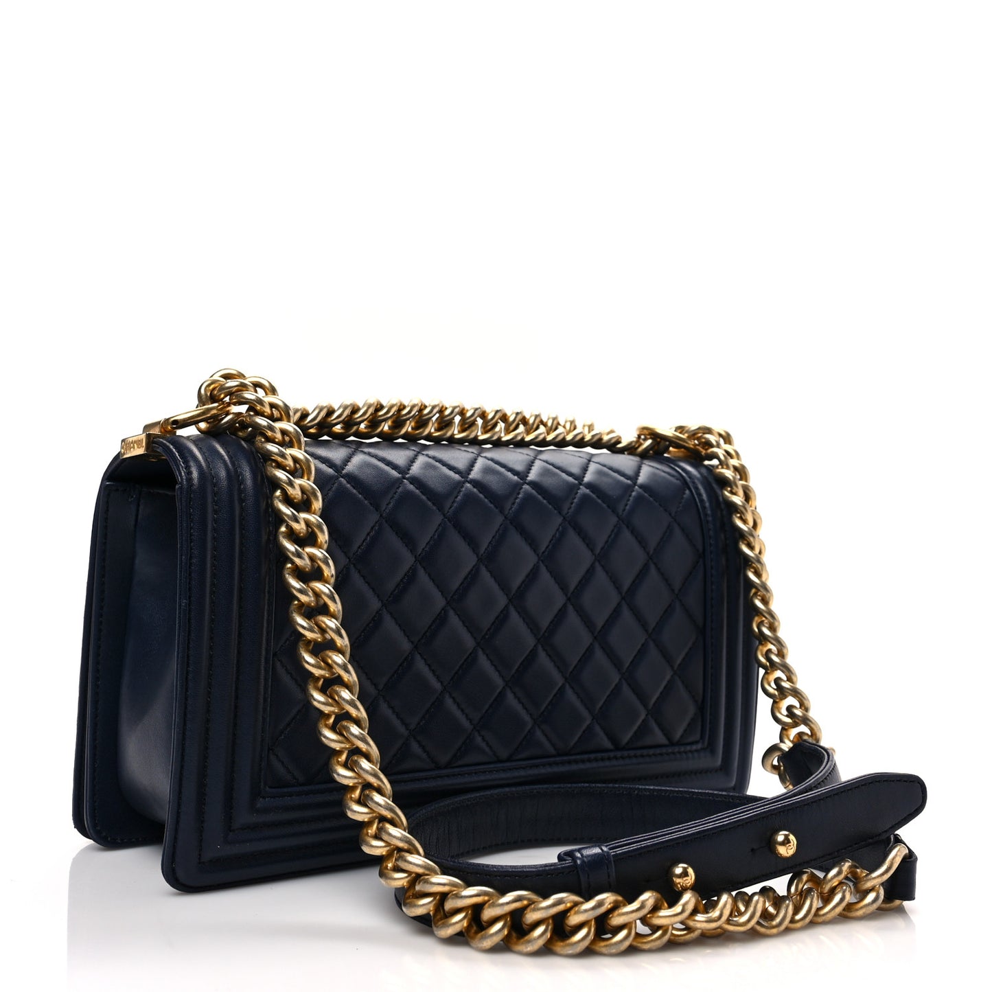 Lambskin Quilted Medium Boy Flap Dark Navy