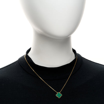 Van Cleef & Arpels 18K Yellow Gold Malachite Vintage Alhambra Pendant Necklace 2 of 4