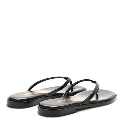 Chanel Goatskin CC Times Square Thong Sandals 37 Black 5 of 10