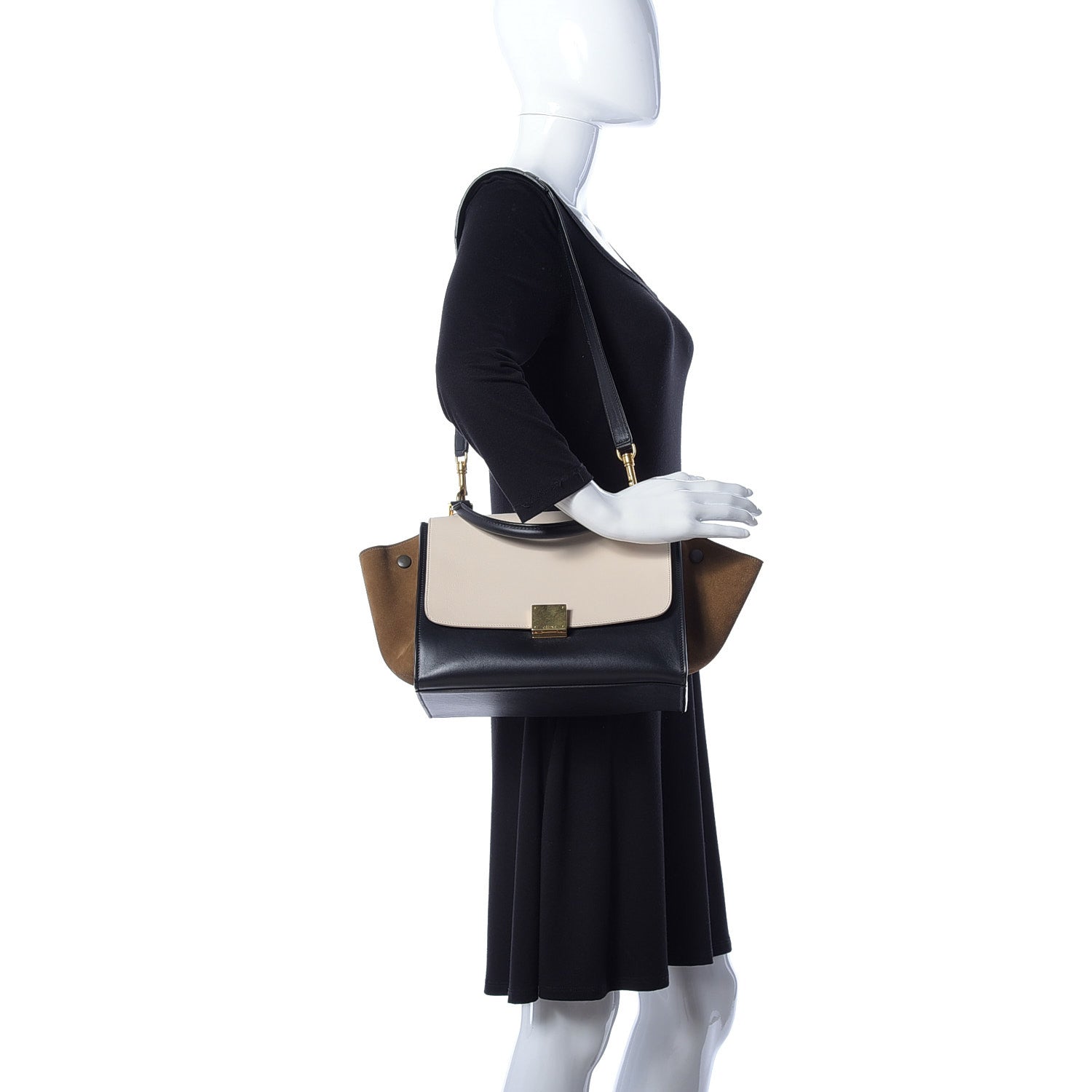 Celine Smooth Calfskin Suede Small Tri-Color Cream Black Brown 2 of 9