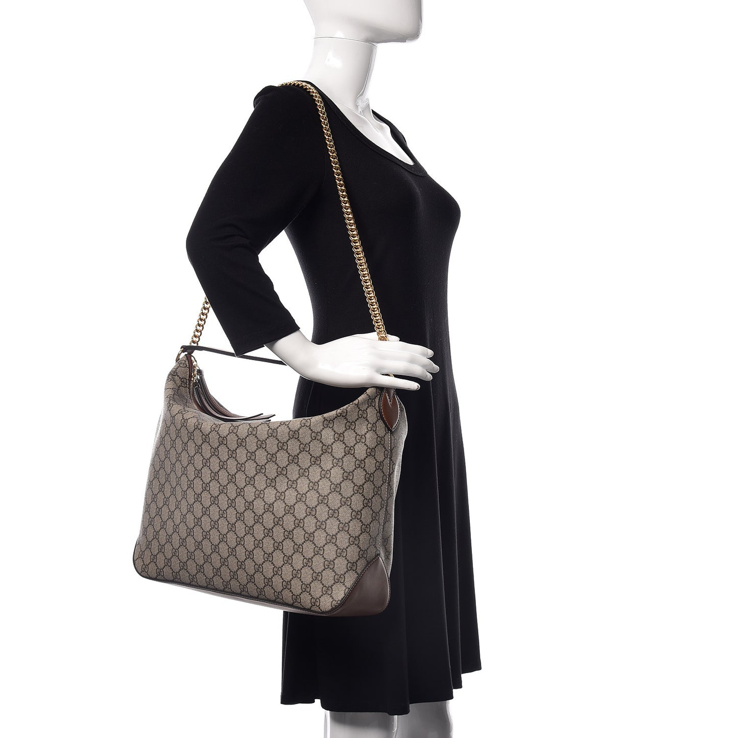 GG Supreme Monogram Large Linea A Hobo Light Brown