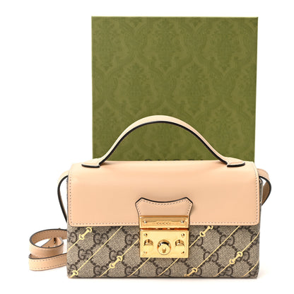 Gucci GG Supreme Monogram Calfskin Horsebit Print Mini Padlock Top Handle Shoulder Bag Beige Ebony Light Pink 10 of 10