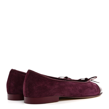 Chanel Suede Patent Calfskin Cap Toe CC Ballerina Flats 38 Burgundy 5 of 9