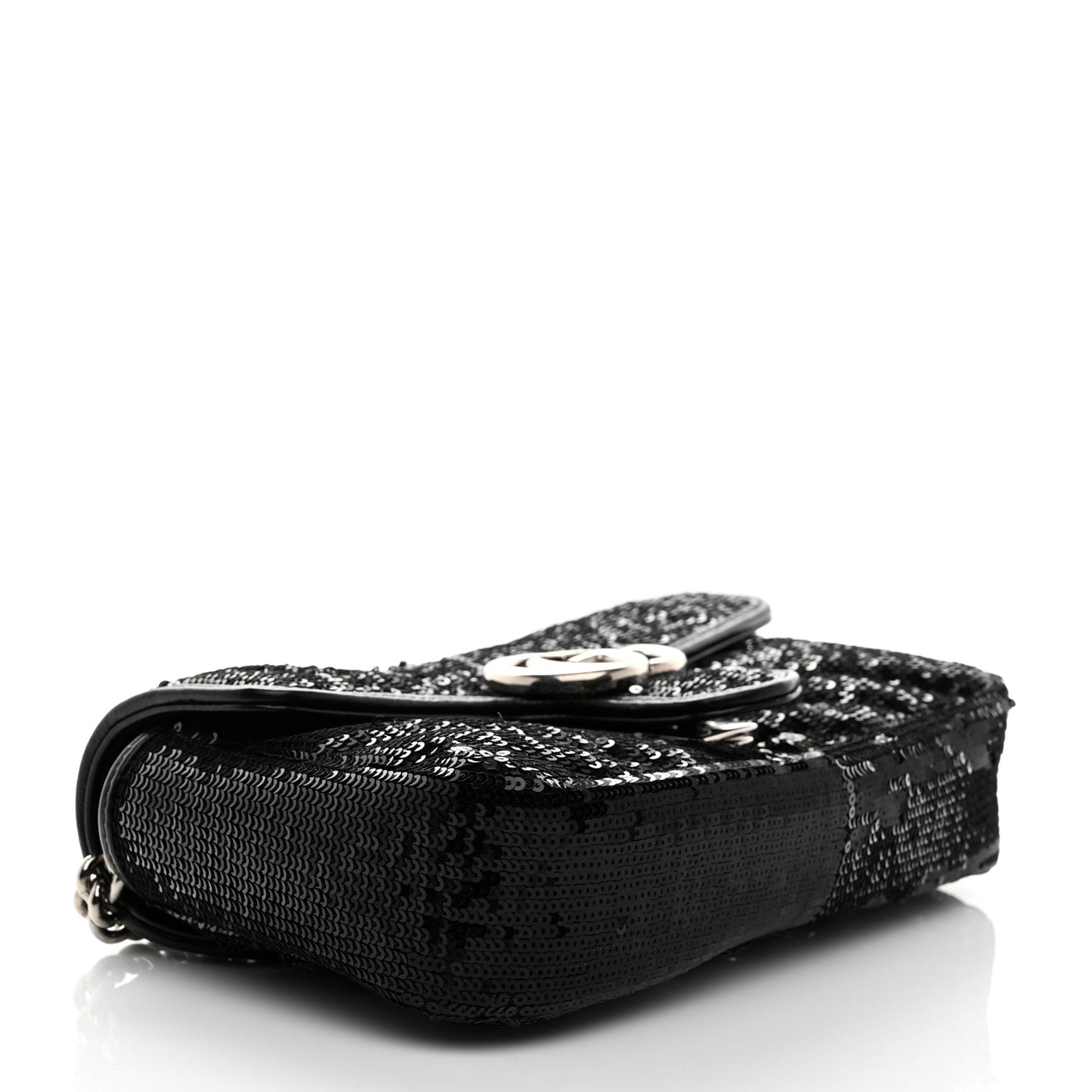 Sequin Matelasse Diagonal Mini GG Marmont Shoulder Bag Black