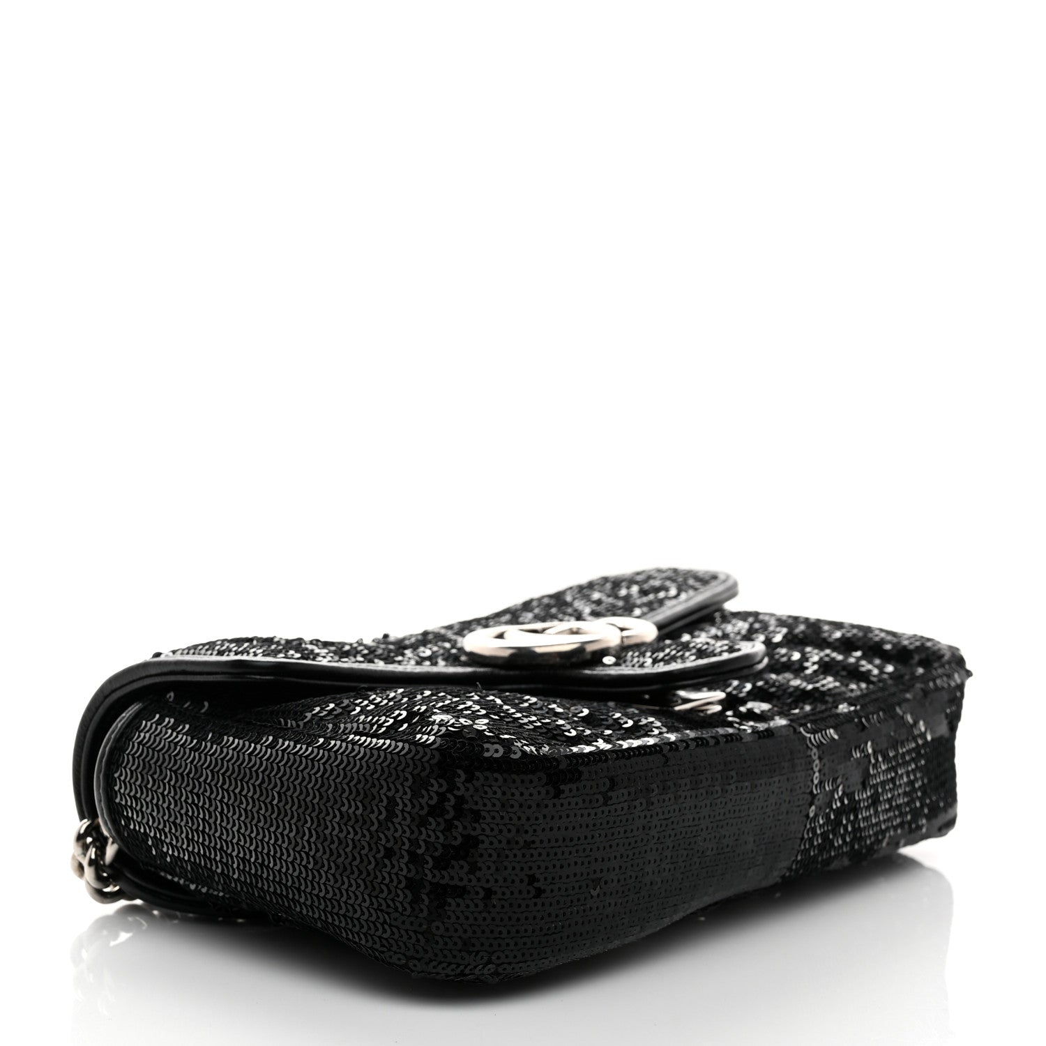 Gucci Sequin Matelasse Diagonal Mini GG Marmont Shoulder Bag Black 4 of 10