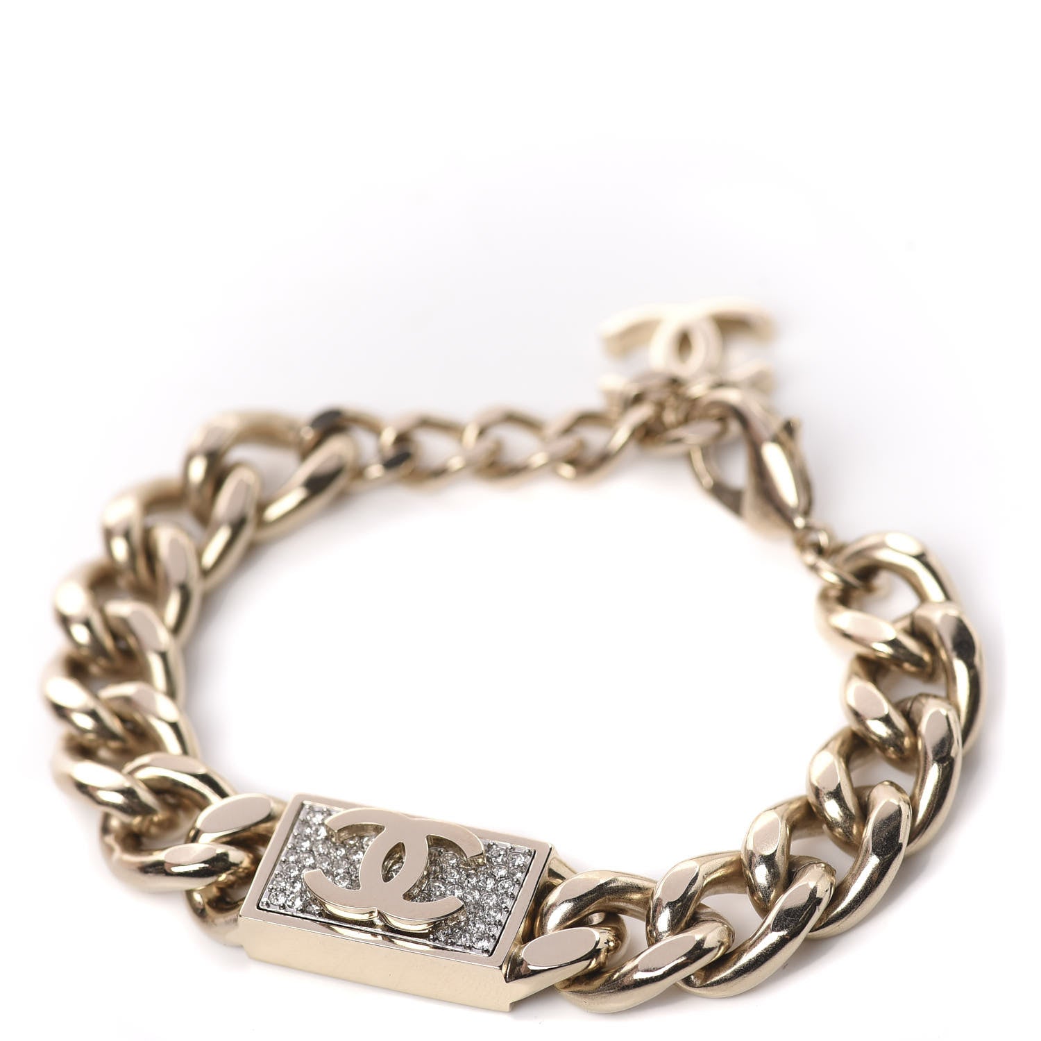 Chanel Crystal Chain CC Bracelet Gold 1 of 5