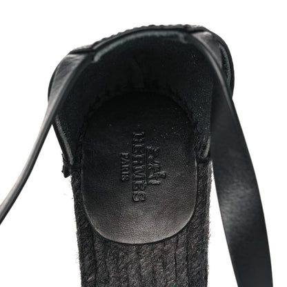 Hermes Calfskin Tivoli Espadrille Wedge Sandals 36 Black 7 of 8