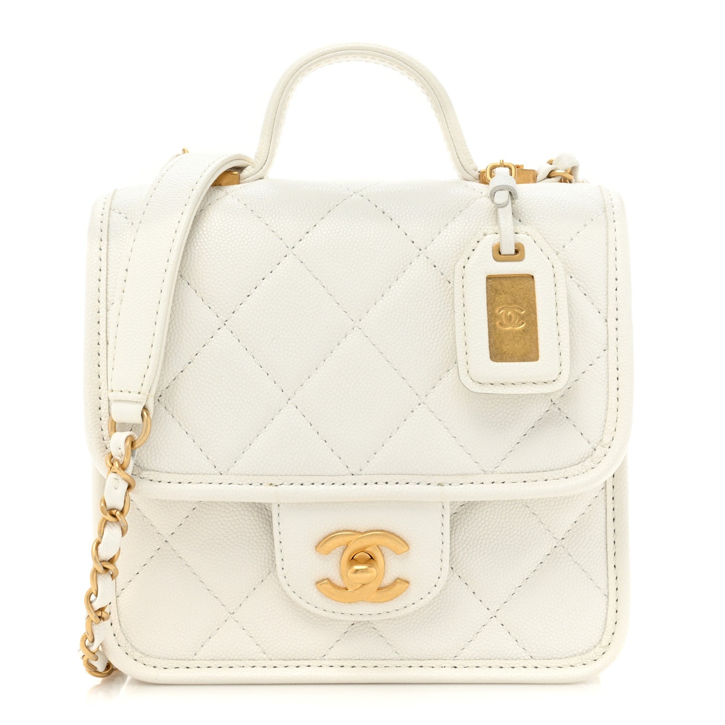 Caviar School Memory Mini Top Handle Flap White