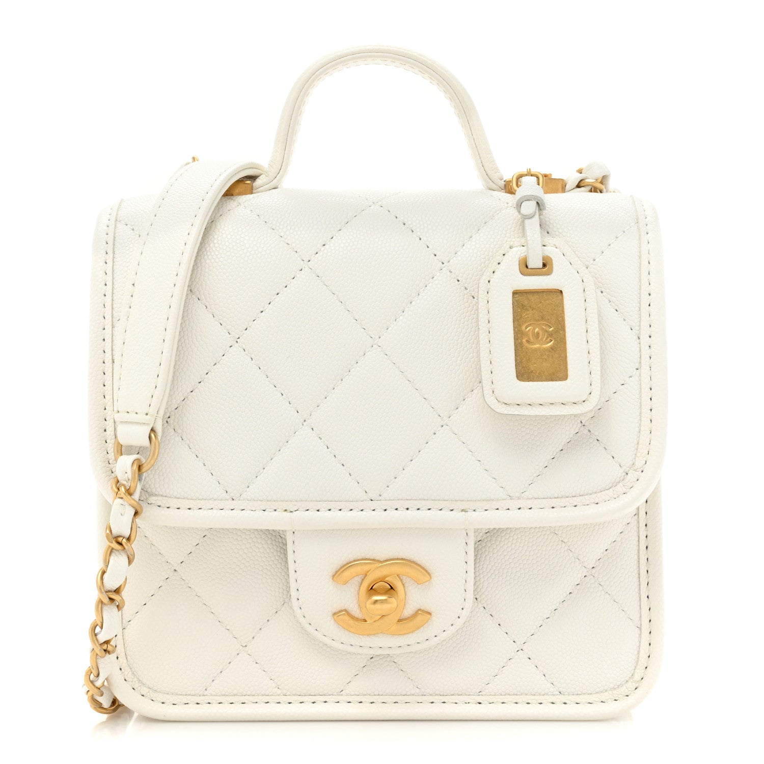 Chanel Caviar School Memory Mini Top Handle Flap White 1 of 10