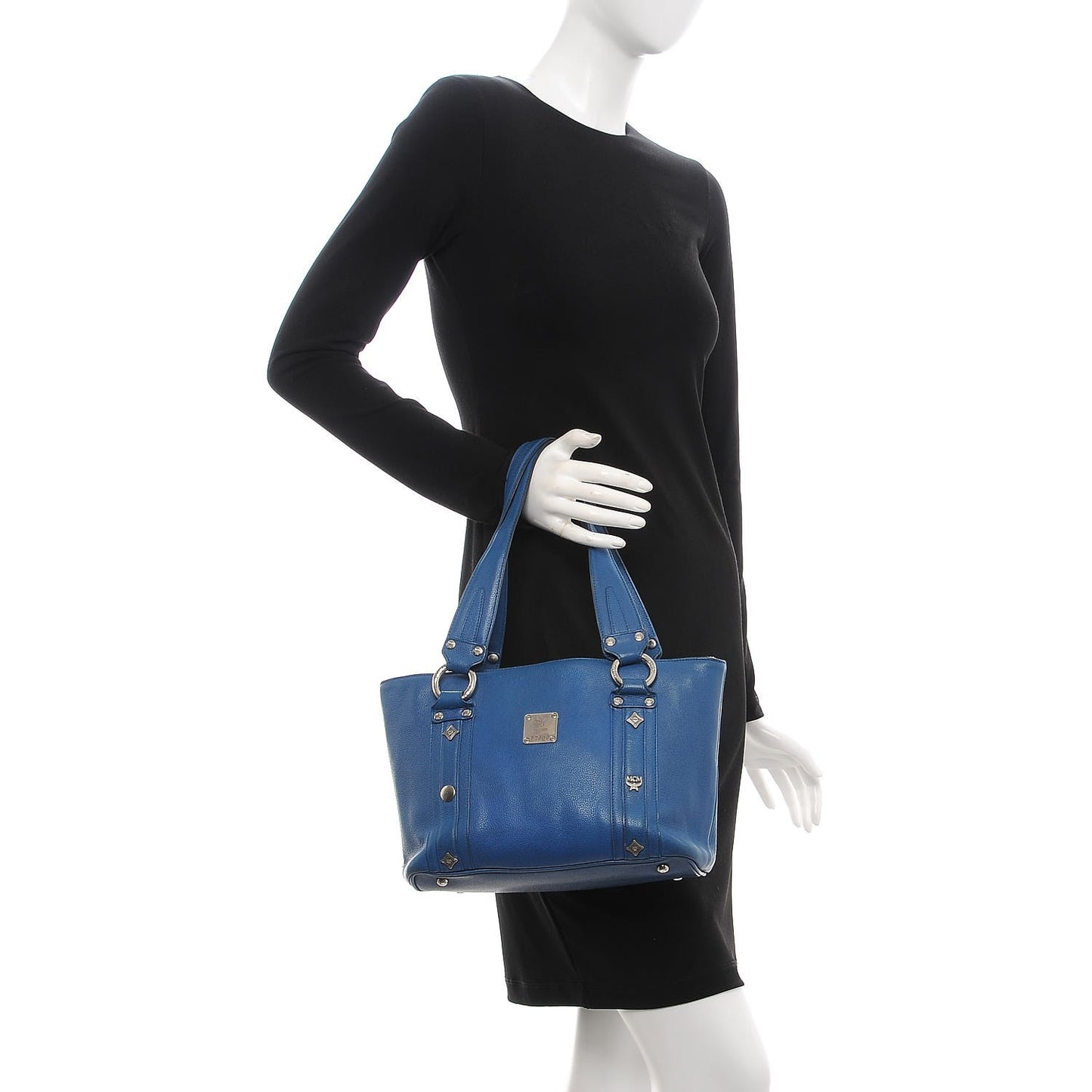 Calfskin Studded Tote Bag Blue