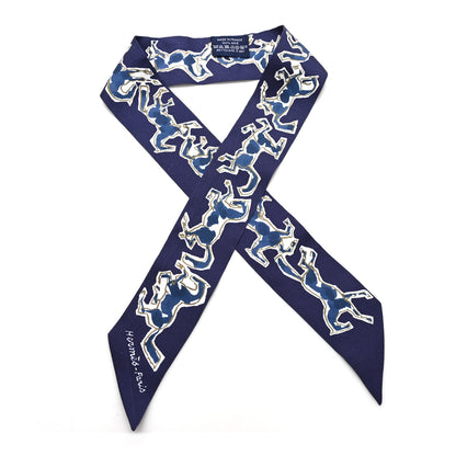 Hermes Silk Chevaux En Liberte Twilly Marine Indigo Blanc 1 of 4