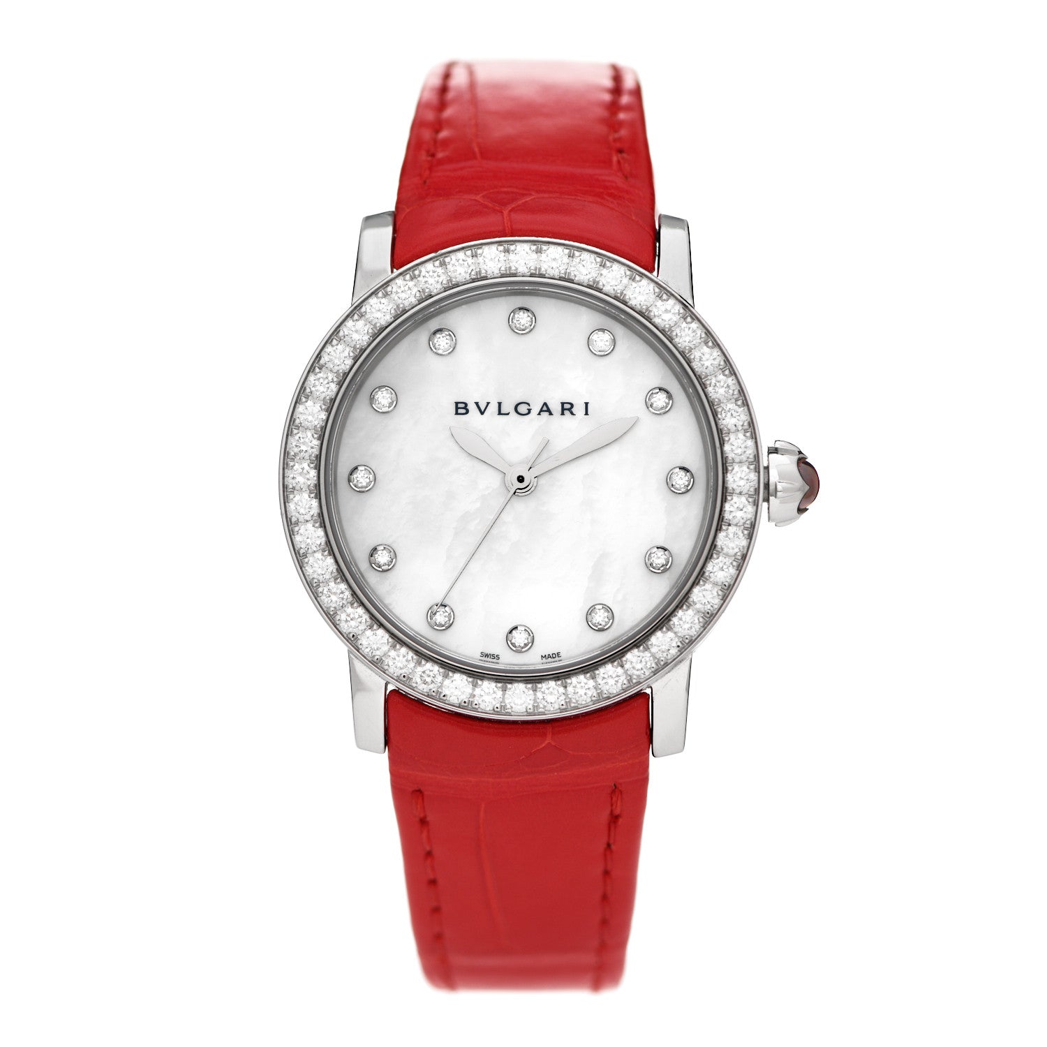Bulgari BVLGARI Stainless Steel Alligator Diamond Bezel Mother of Pearl 33mm Lucea Automatic Watch 1 of 5